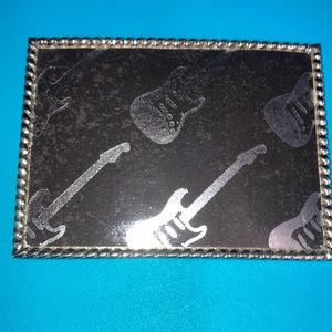 Silver and black guitar square belt buckle